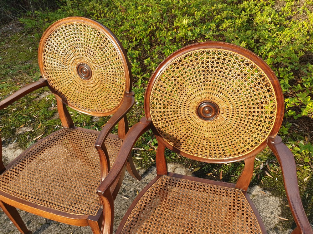 Pair of mahogany caned armchairs  View II