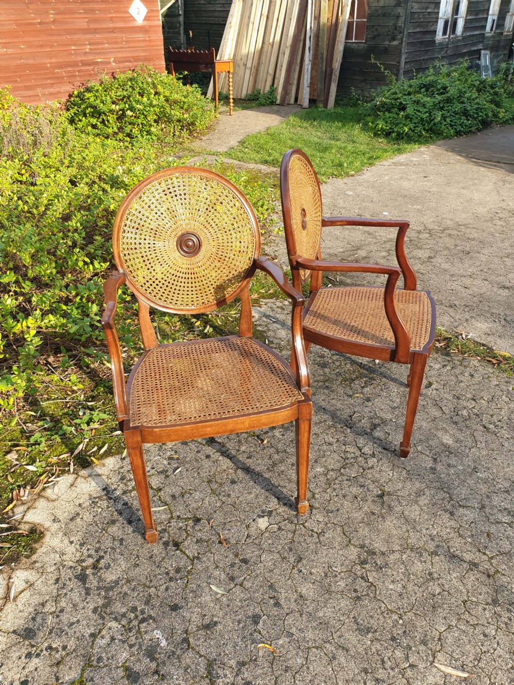 Pair of mahogany caned armchairs  View III