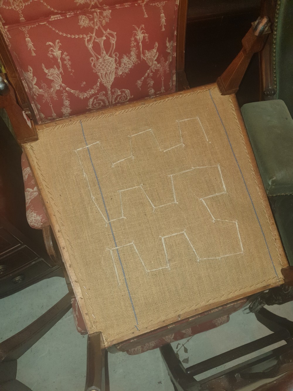 Pair of inlaid rosewood upholstered bedroom chairs  View V