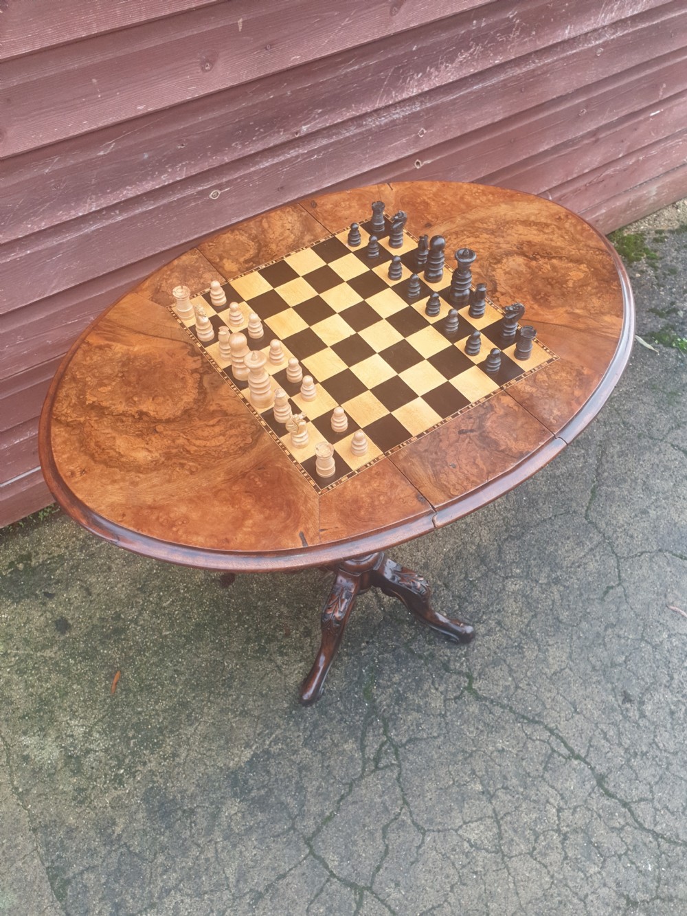 Victorian drop flap games table. Complete with games pieces.  View IV