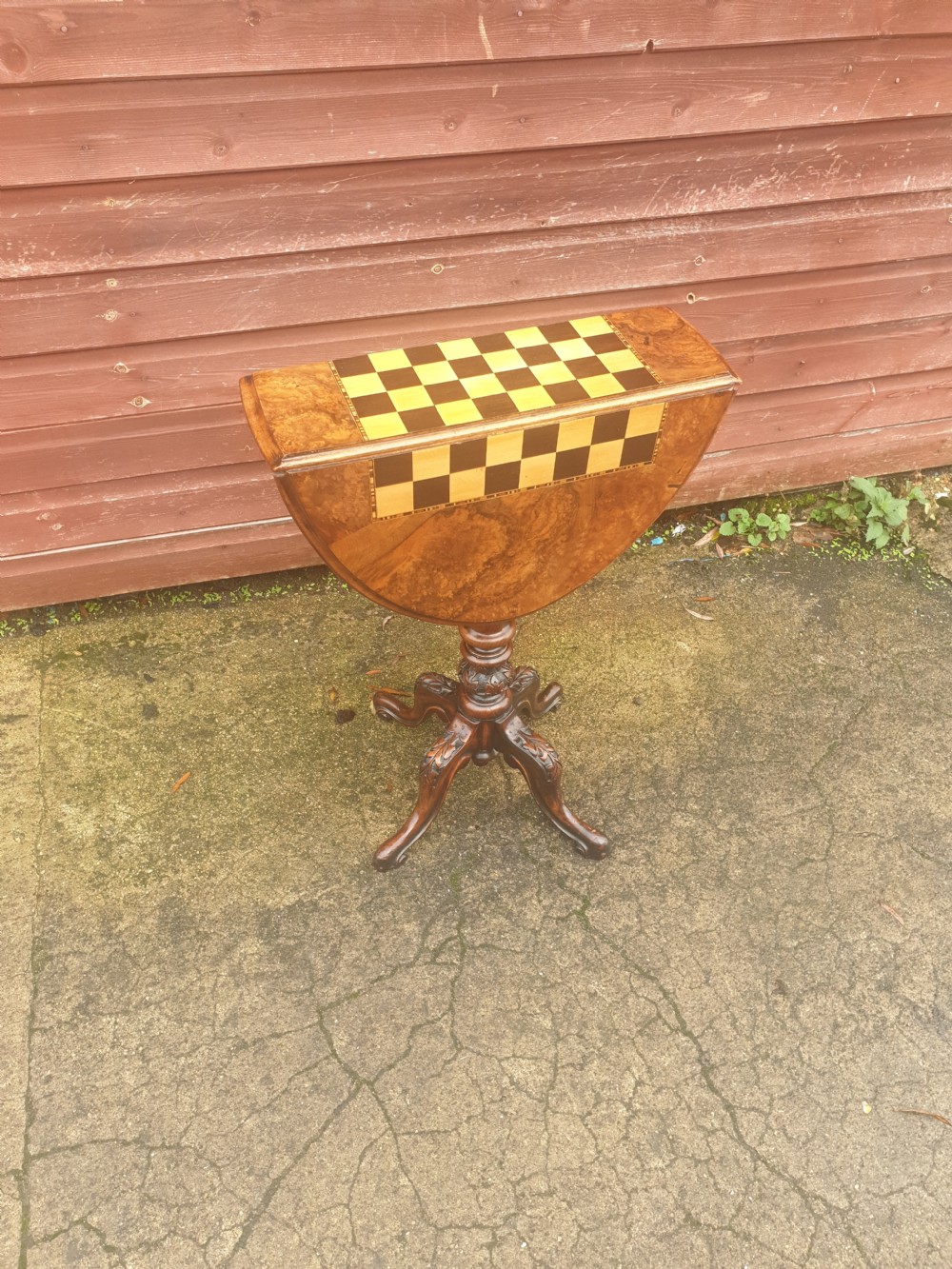 Victorian drop flap games table. Complete with games pieces.  View VIII