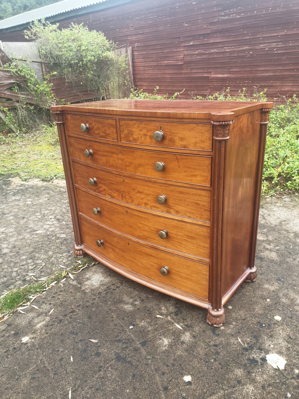 Large Victorian mahogany chest with inlaid horn handles.  View III