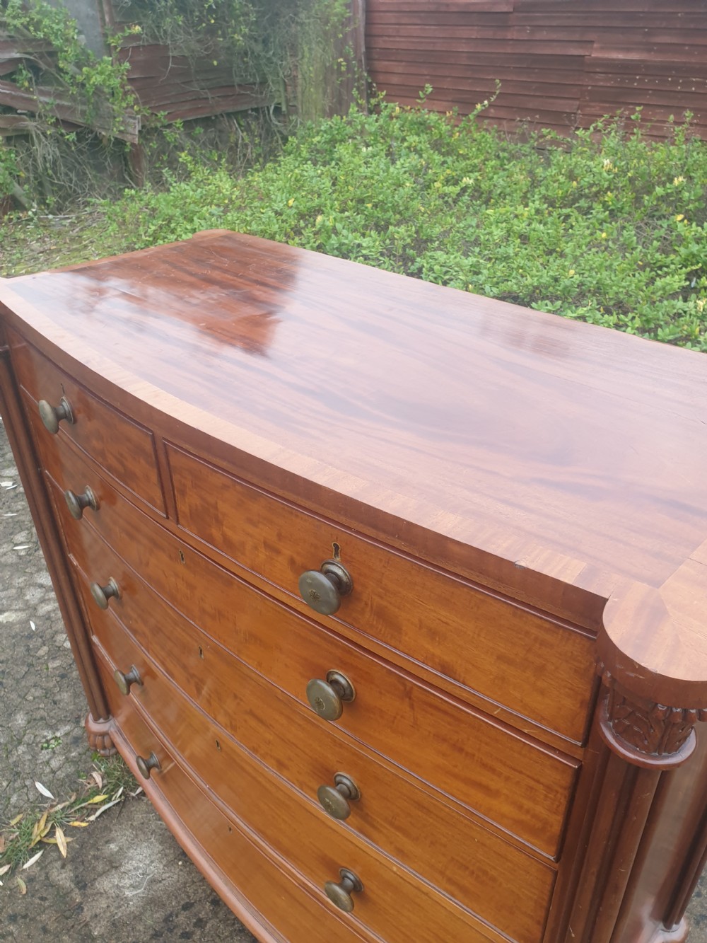 Large Victorian mahogany chest with inlaid horn handles.  View V