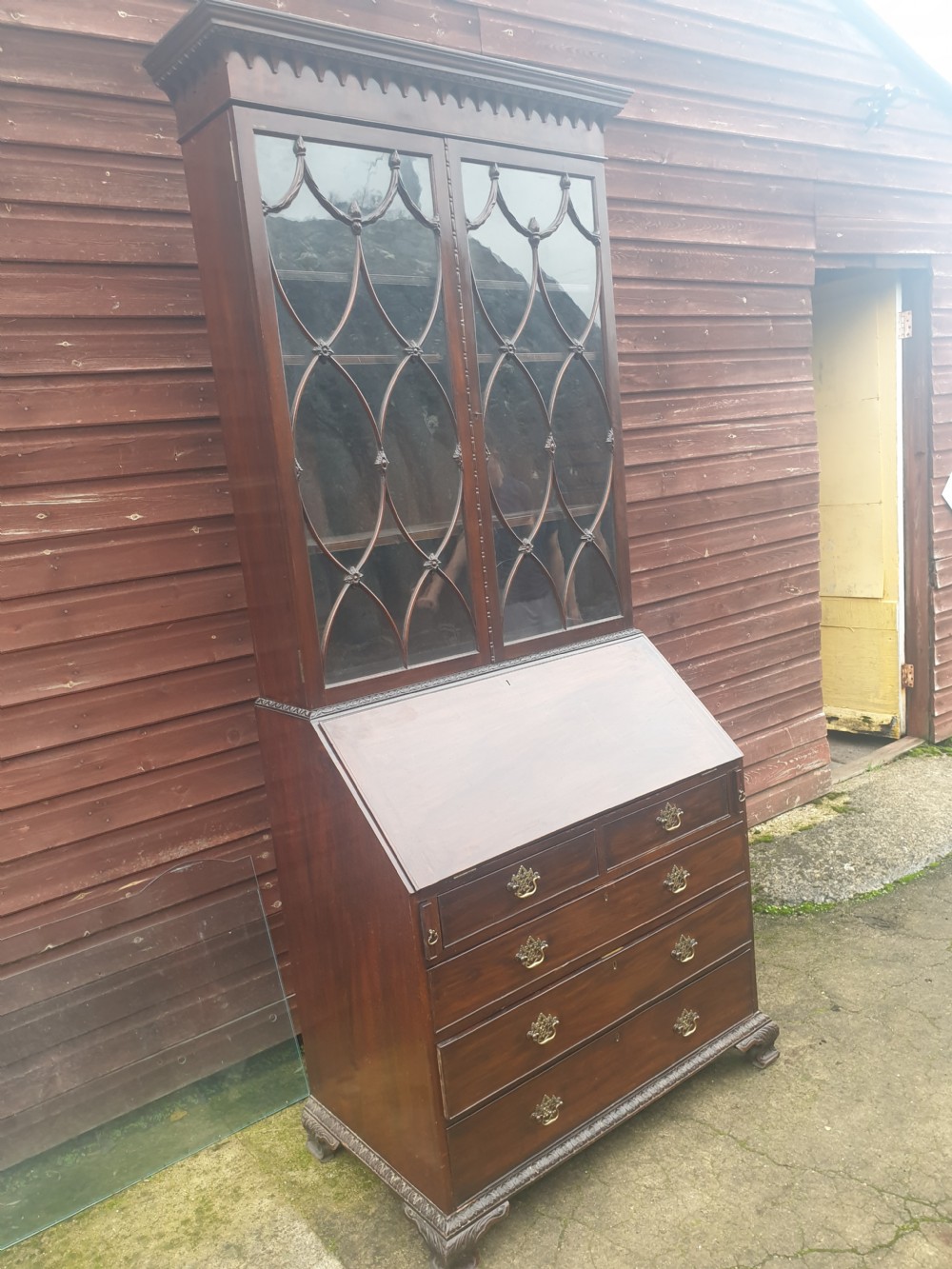 Edwardian mahogany bureau bookcase  View III