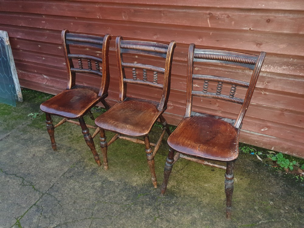 Set of 3 Victorian Windsor chair with makers Stamp. 