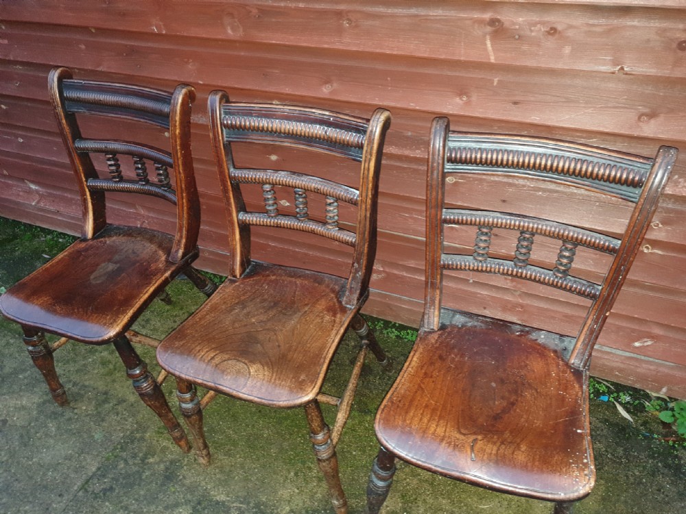 Set of 3 Victorian Windsor chair with makers Stamp.  View III