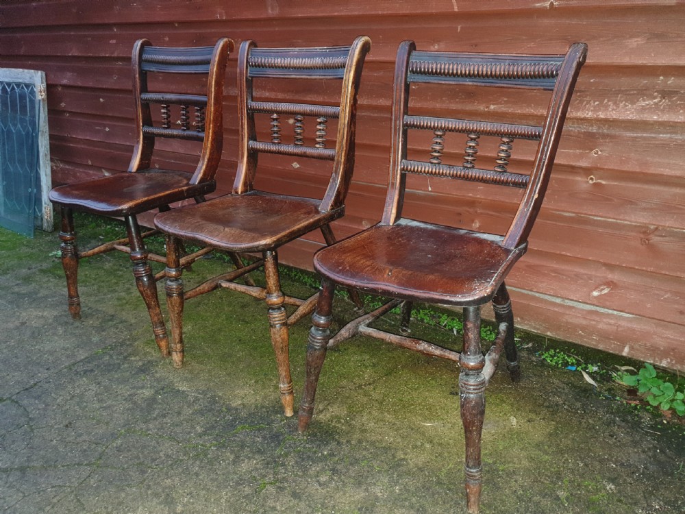 Set of 3 Victorian Windsor chair with makers Stamp.  View IV