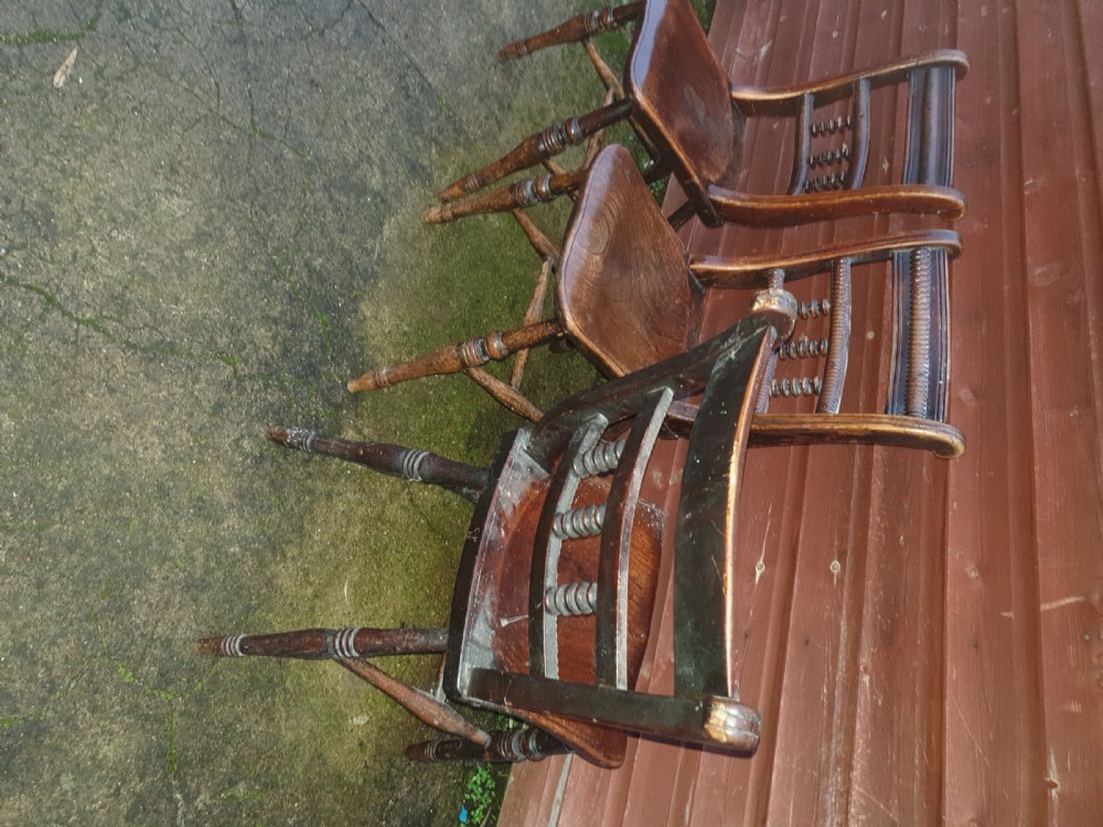 Set of 3 Victorian Windsor chair with makers Stamp.  View V