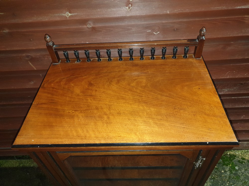 Good quality walnut and ebonised banded music cabinet.  View III