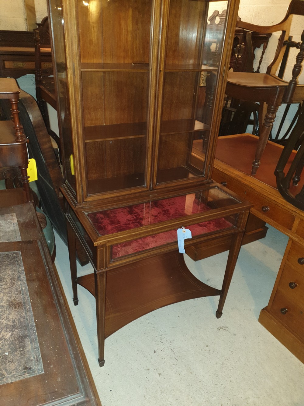 Edwardian inlaid mahogany bijouterie display cabinet  View IV