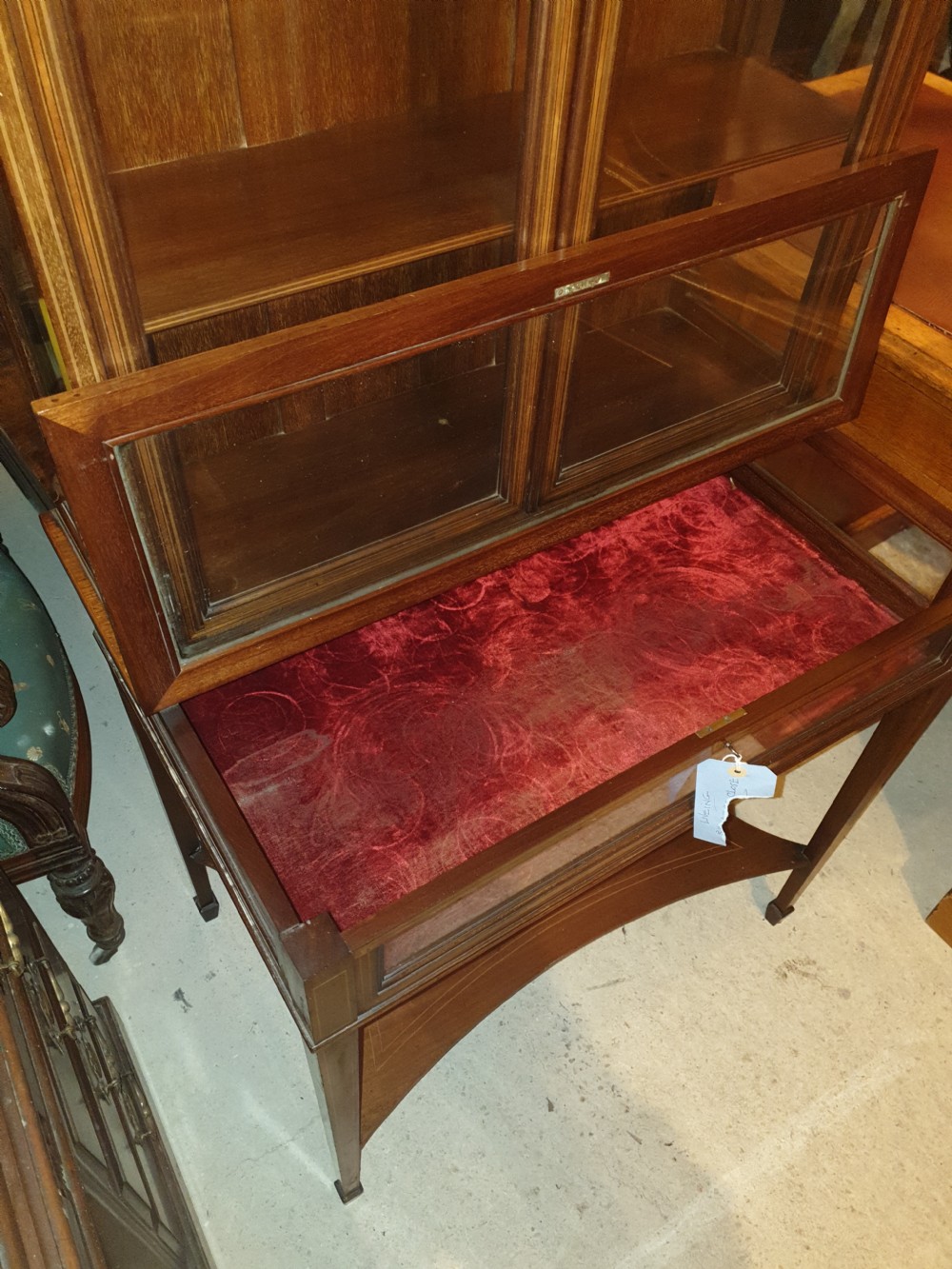 Edwardian inlaid mahogany bijouterie display cabinet  View VI