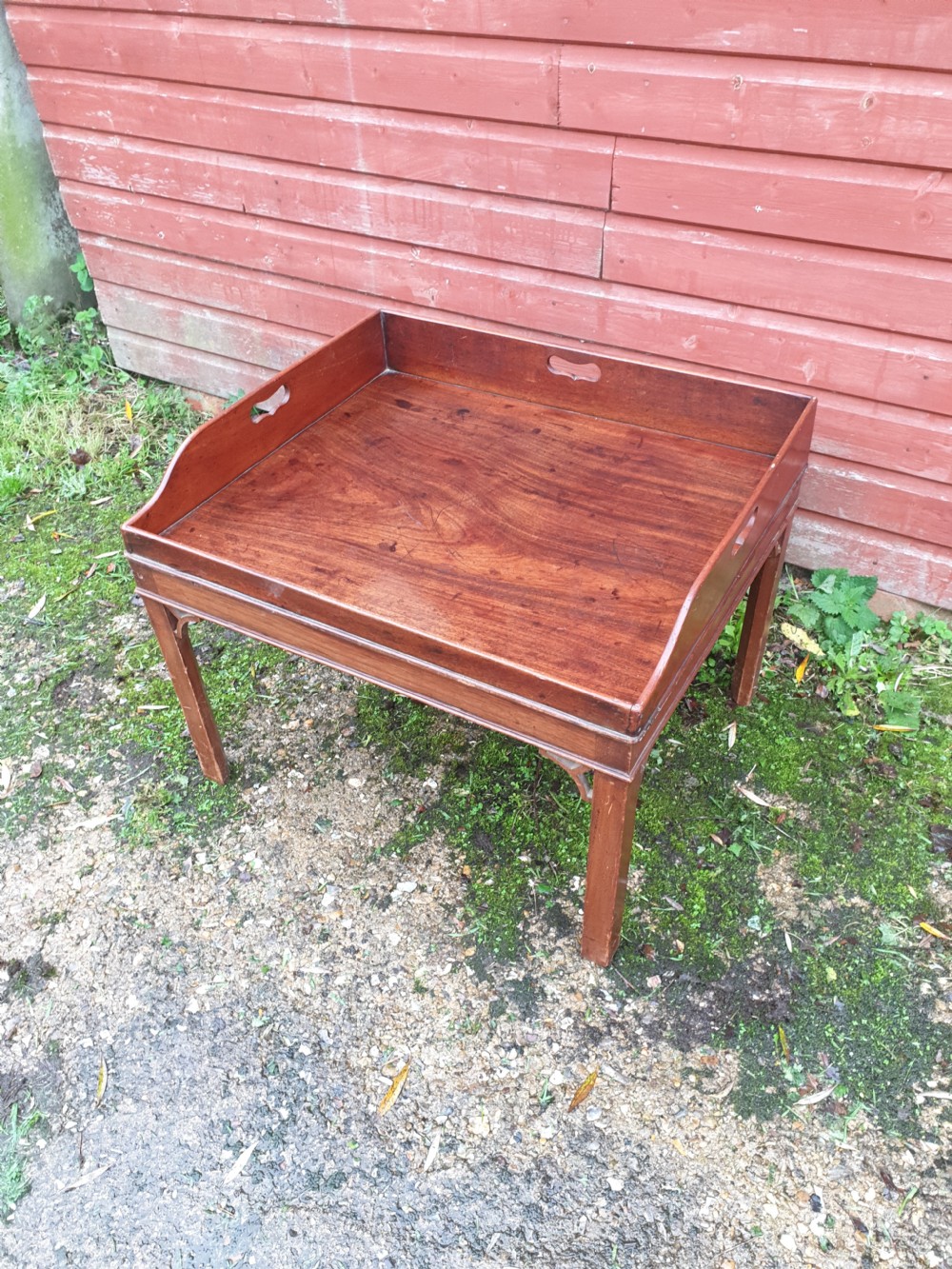 Large early Victorian mahogany butlers tray on stand