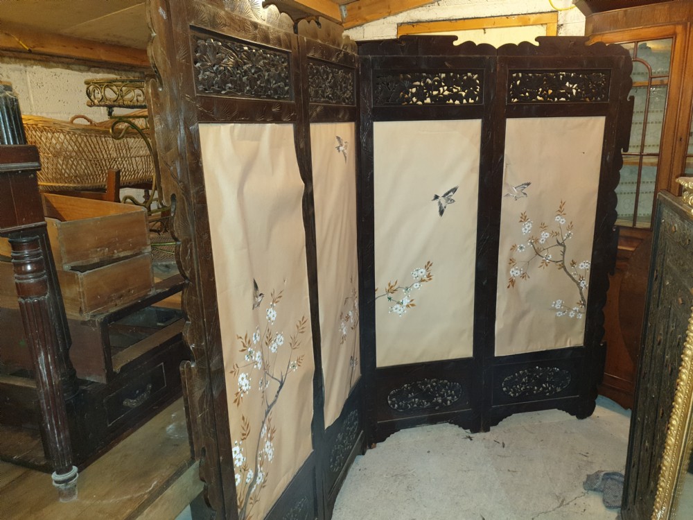 Very large carved Oriental 4 fold screen  View II