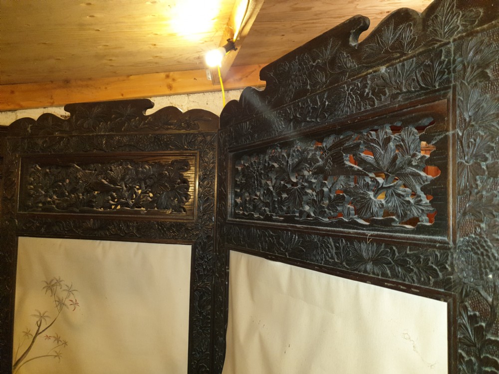Very large carved Oriental 4 fold screen  View III