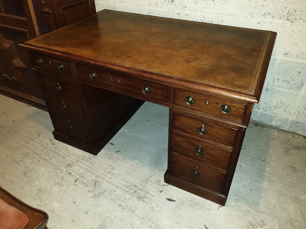 19th century mahogany kneehole pedestal partners desk  View II