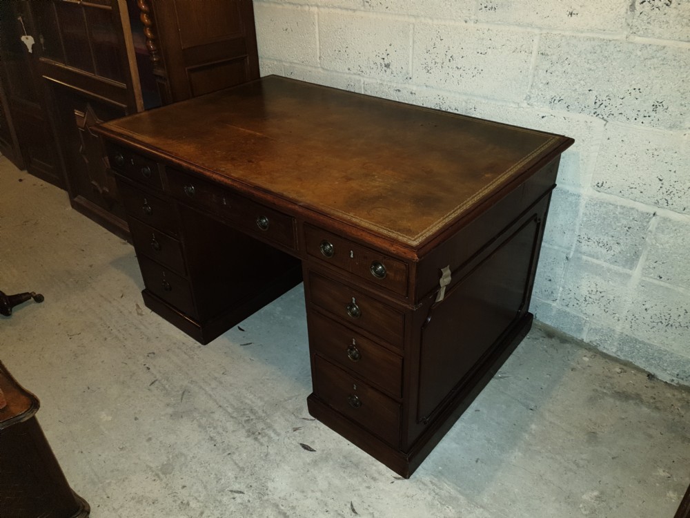 19th century mahogany kneehole pedestal partners desk  View III