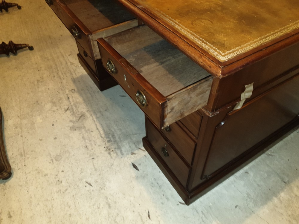 19th century mahogany kneehole pedestal partners desk  View IV