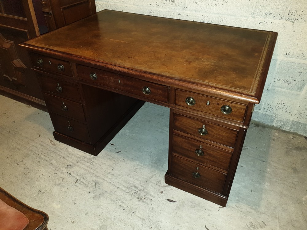 19th century mahogany kneehole pedestal partners desk  View V