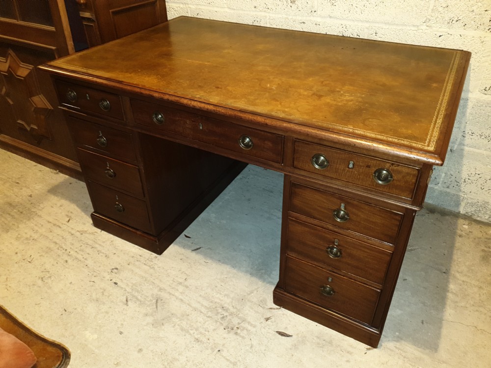 19th century mahogany kneehole pedestal partners desk  View VII