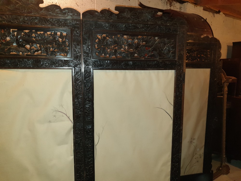 Very large carved Oriental 4 fold screen  View VI