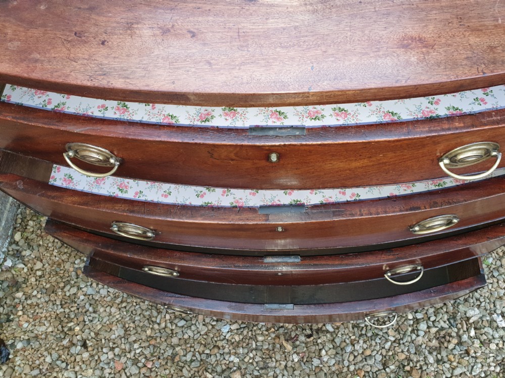 Late Georgian mahogany bow front chest. View IV