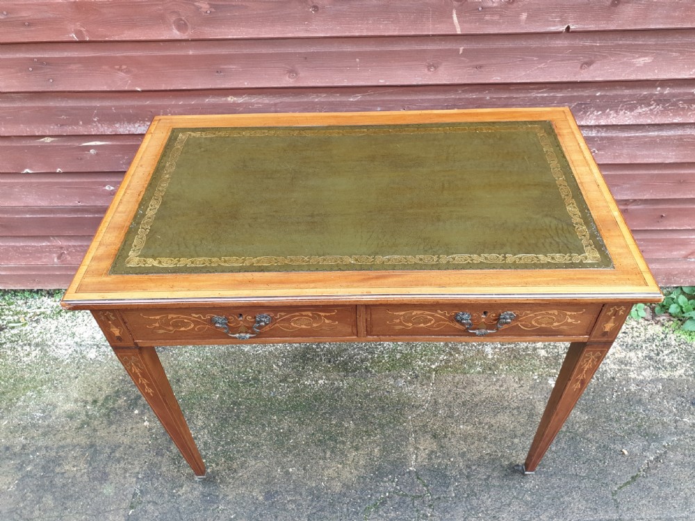Edwardian inlaid mahogany writing table.  View II