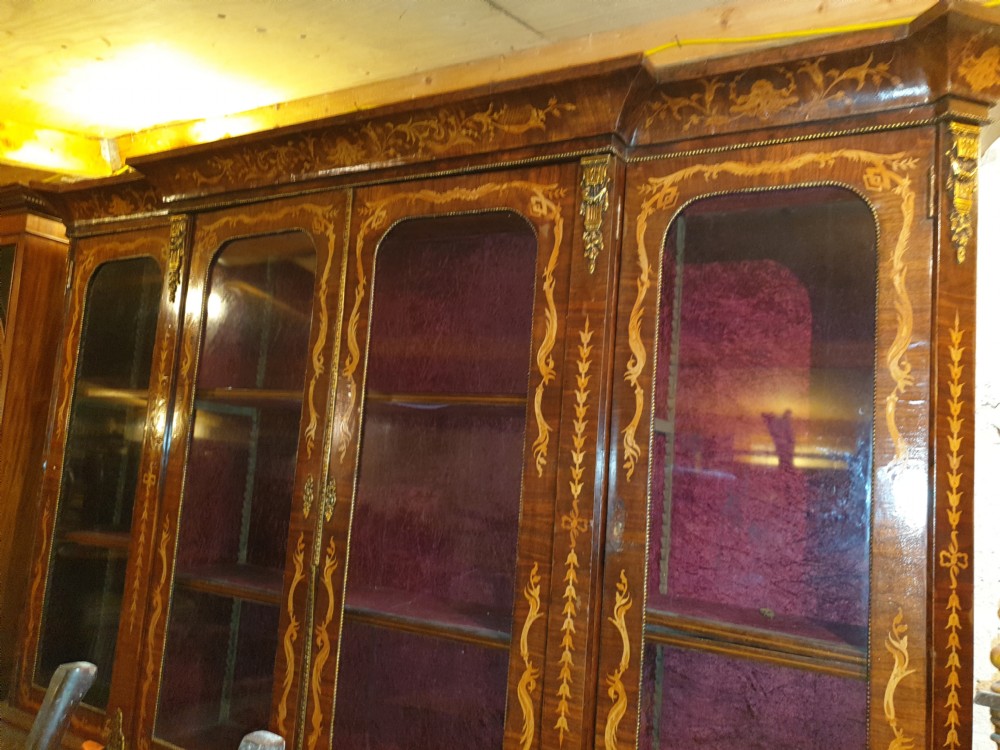 Large inlaid  breakfront bookcase cabinet View XI