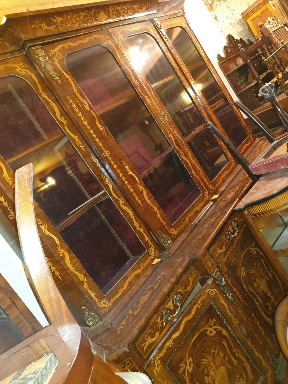 Large inlaid  breakfront bookcase cabinet View XII