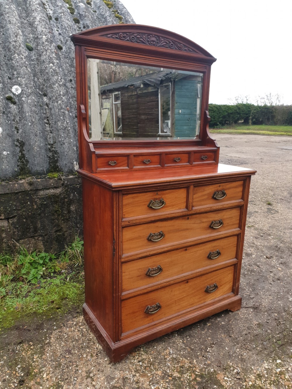 Good practical late Victorian chest of drawers with mirror.  View II