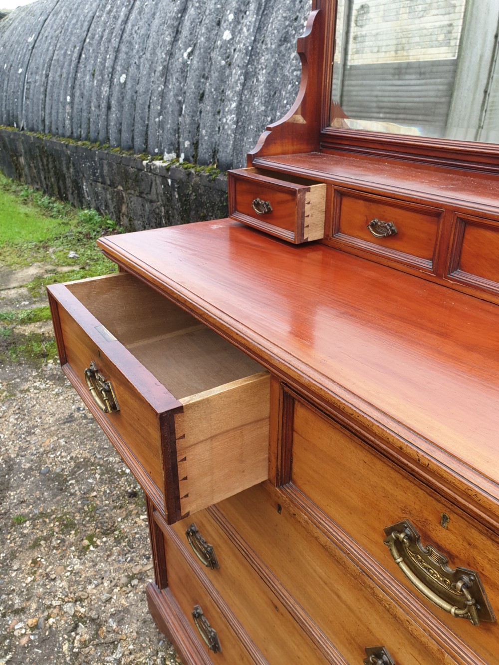 Good practical late Victorian chest of drawers with mirror.  View III