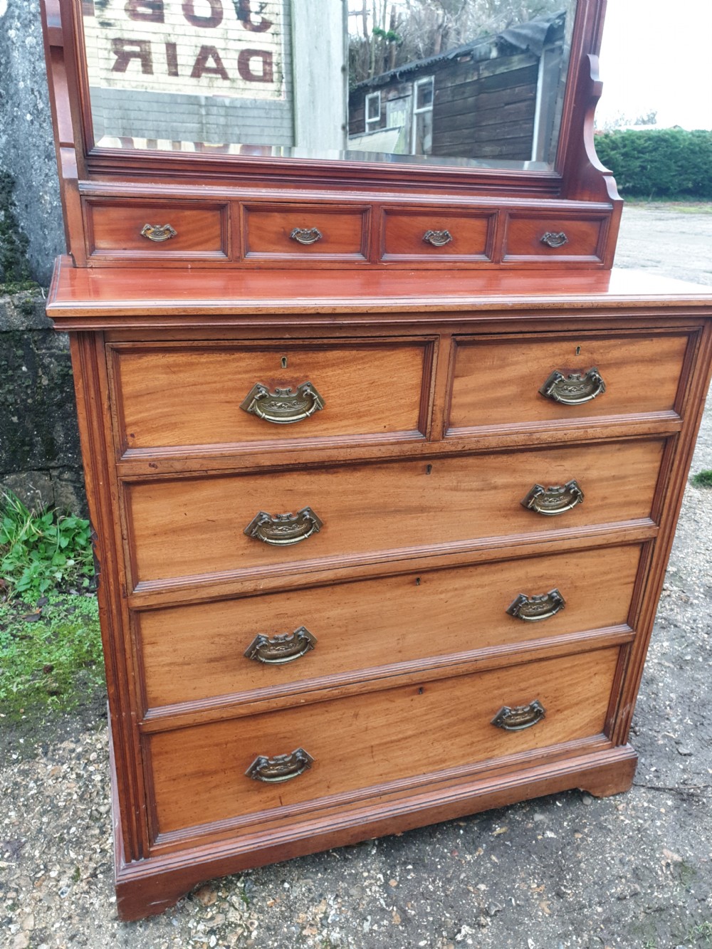 Good practical late Victorian chest of drawers with mirror.  View IV