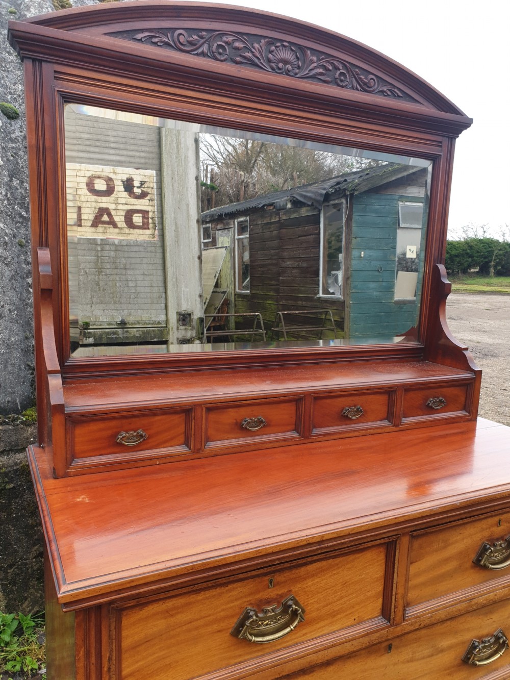 Good practical late Victorian chest of drawers with mirror.  View V