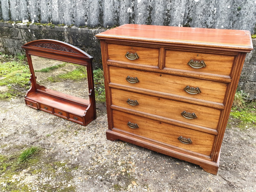 Good practical late Victorian chest of drawers with mirror.  View VI
