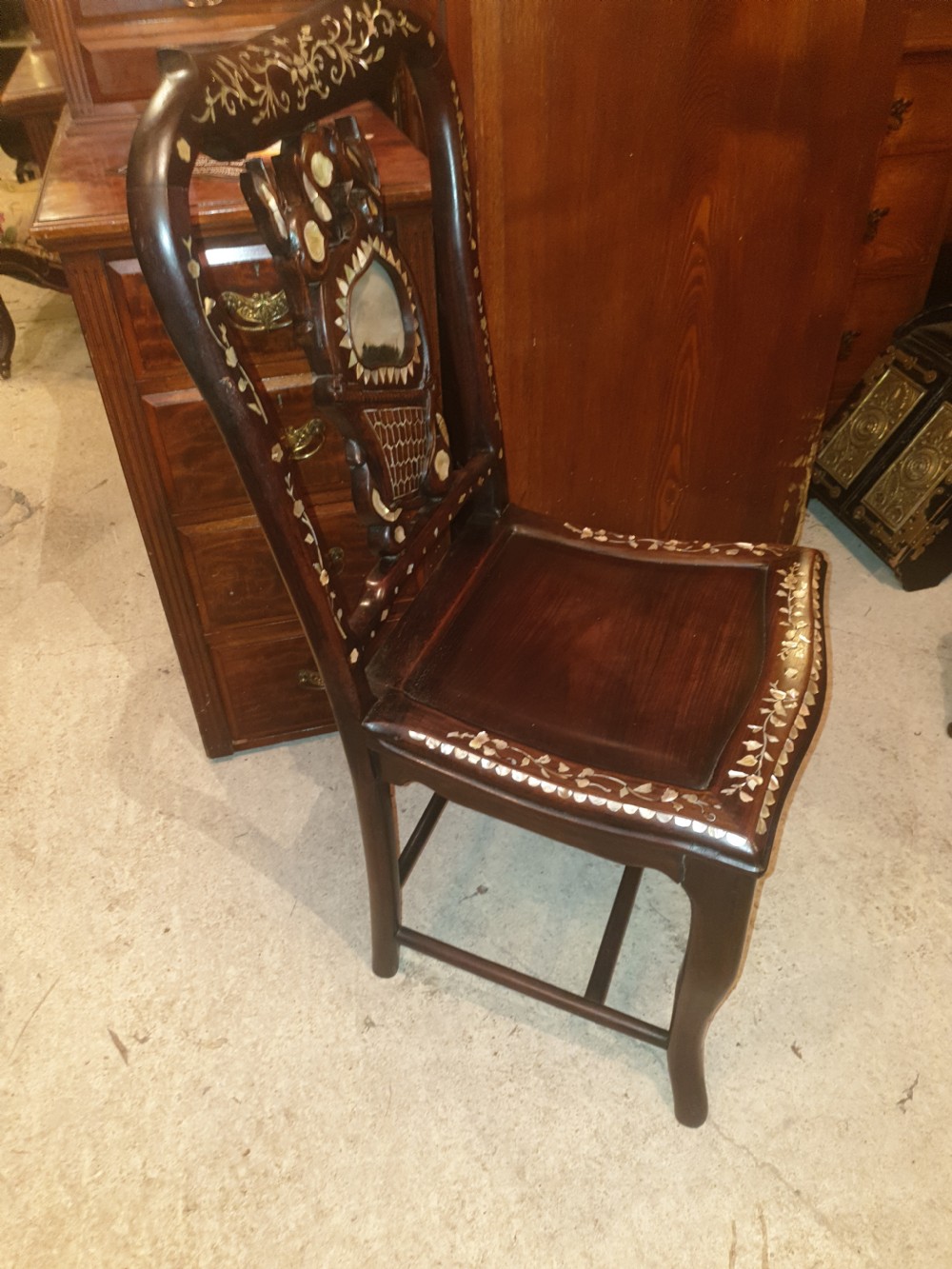 Mother of pearl Chinese hardwood inlaid chair  View IV