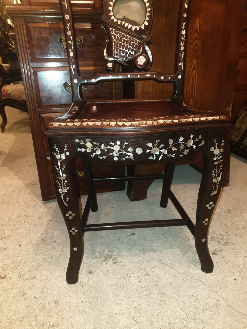Mother of pearl Chinese hardwood inlaid chair  View V