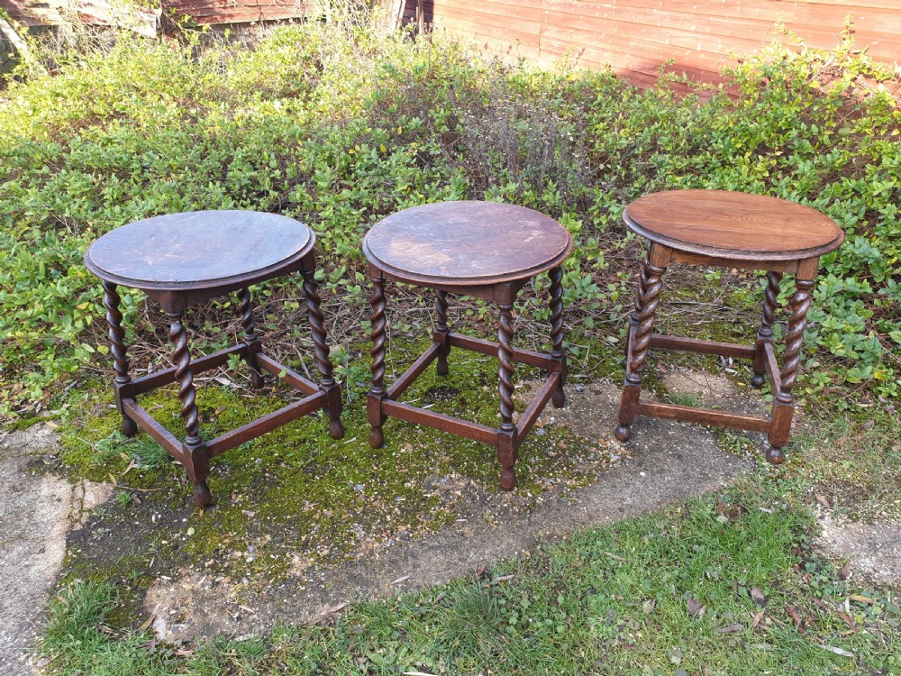 3 1920s solid oak occasional tables