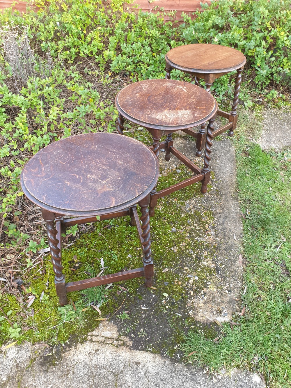3 1920s solid oak occasional tables View II