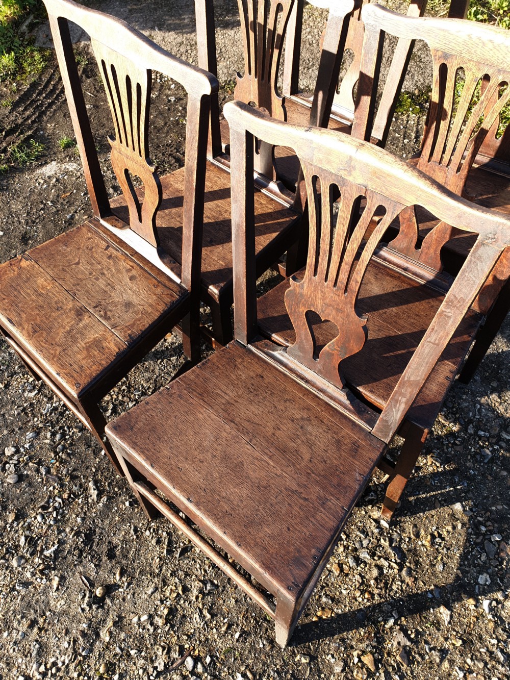 Set of 6 oak early 19th century dining chairs. View V
