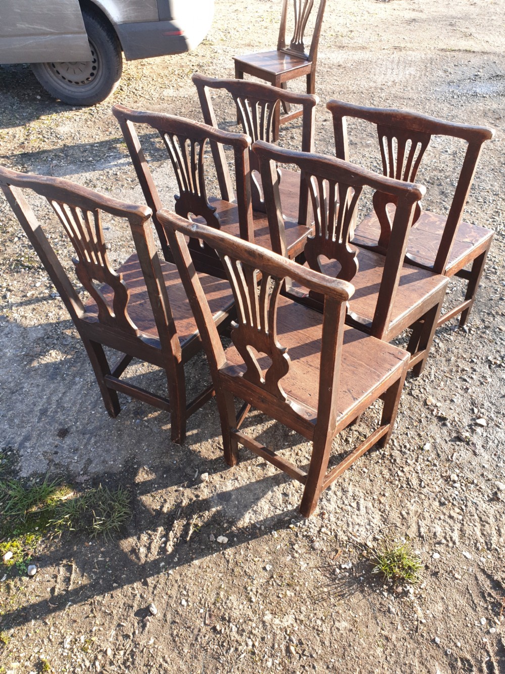 Set of 6 oak early 19th century dining chairs. View VI