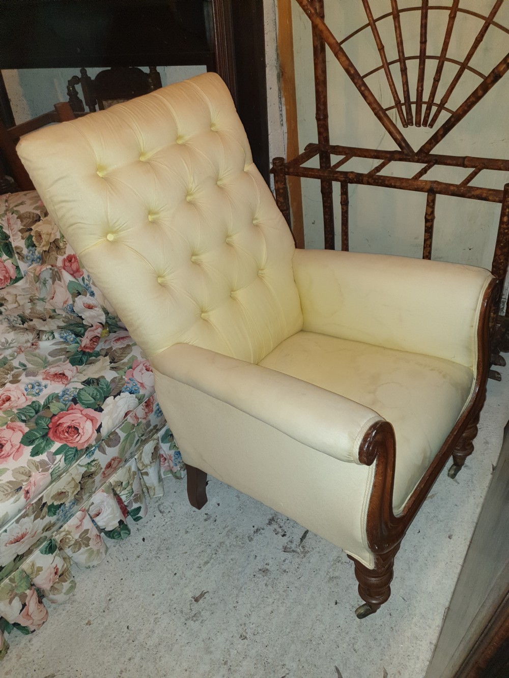 Early Victorian mahogany frame library armchair  View IV