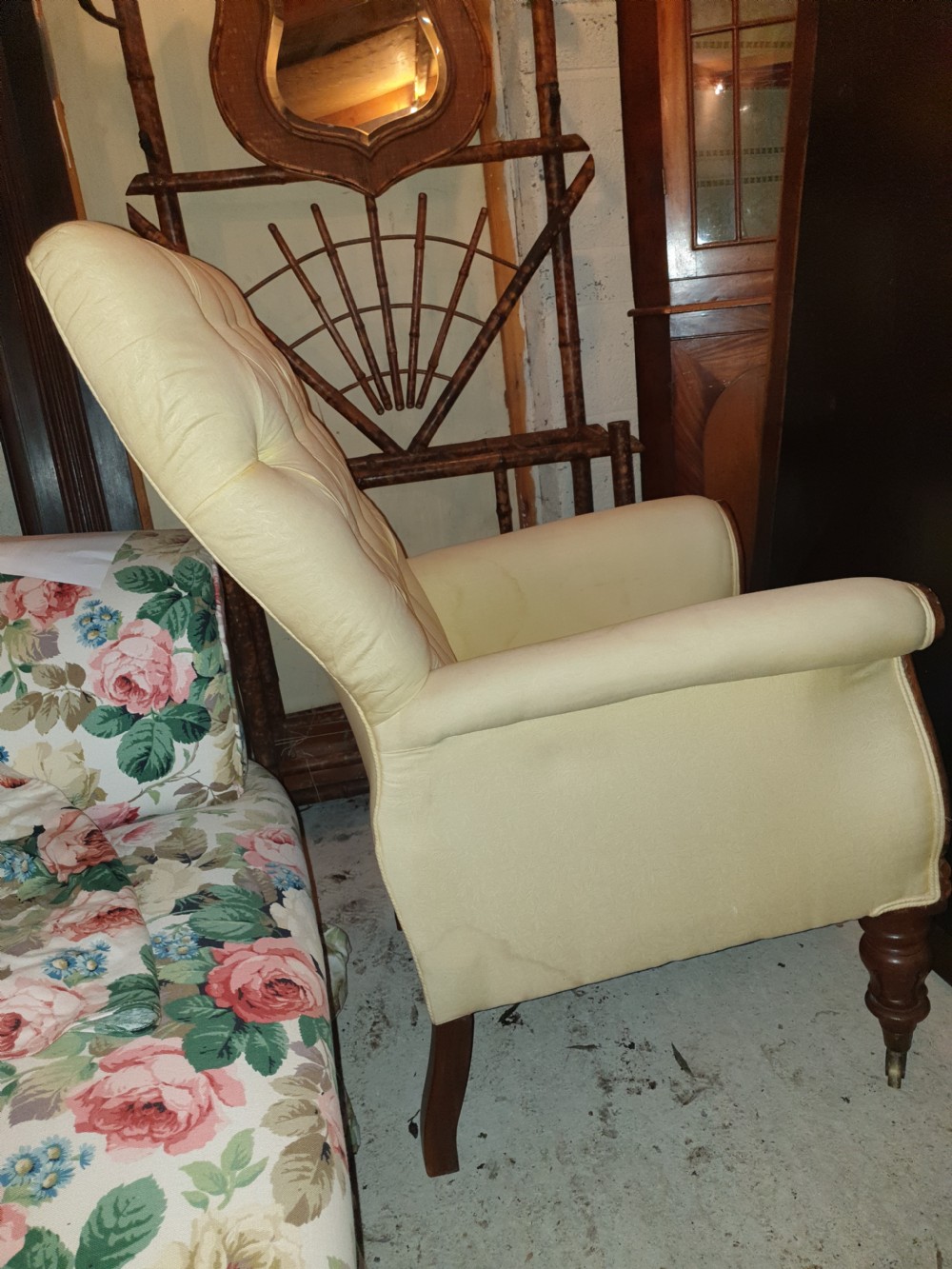 Early Victorian mahogany frame library armchair  View V