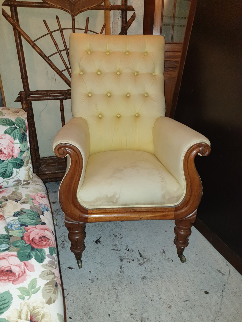 Early Victorian mahogany frame library armchair  View VI