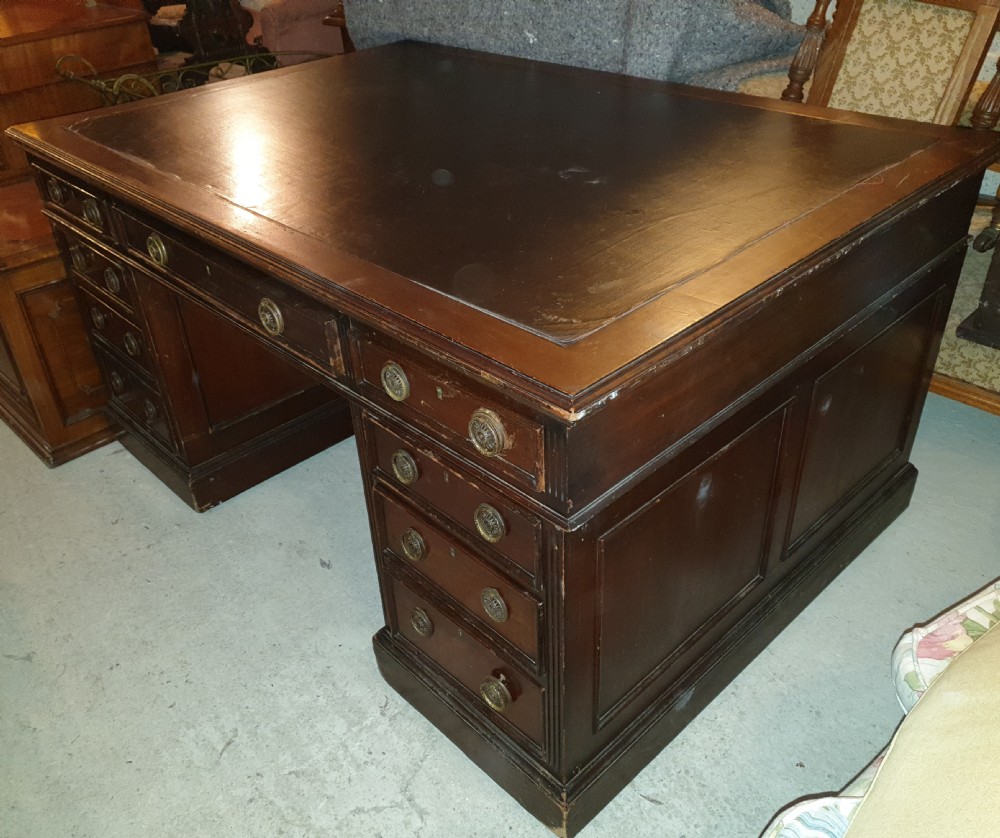 Late Victorian pedestal partners desk 