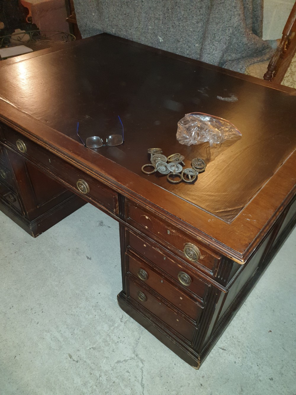 Late Victorian pedestal partners desk  View V