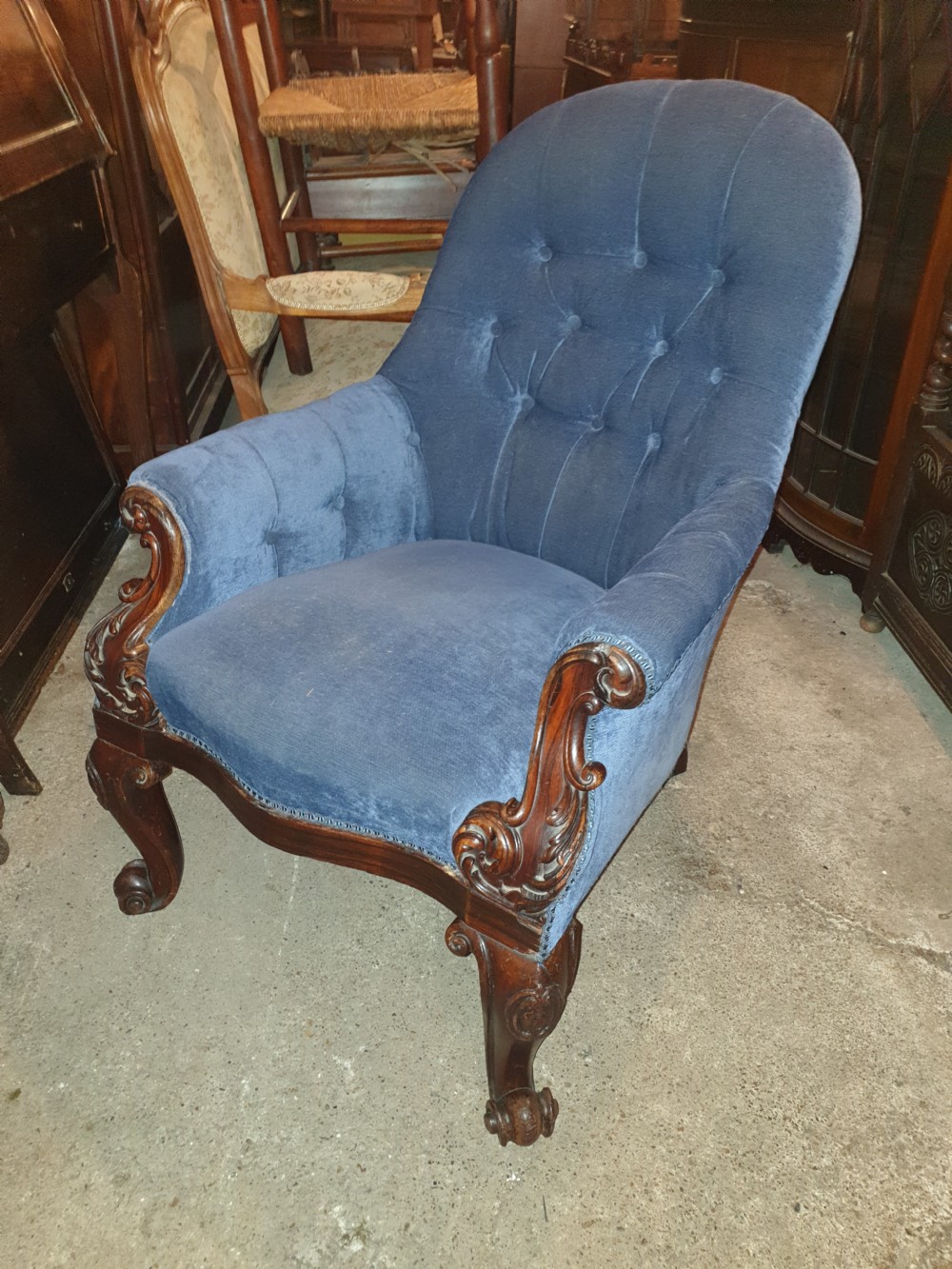 Mid 19th century carved rosewood library armchair  View III