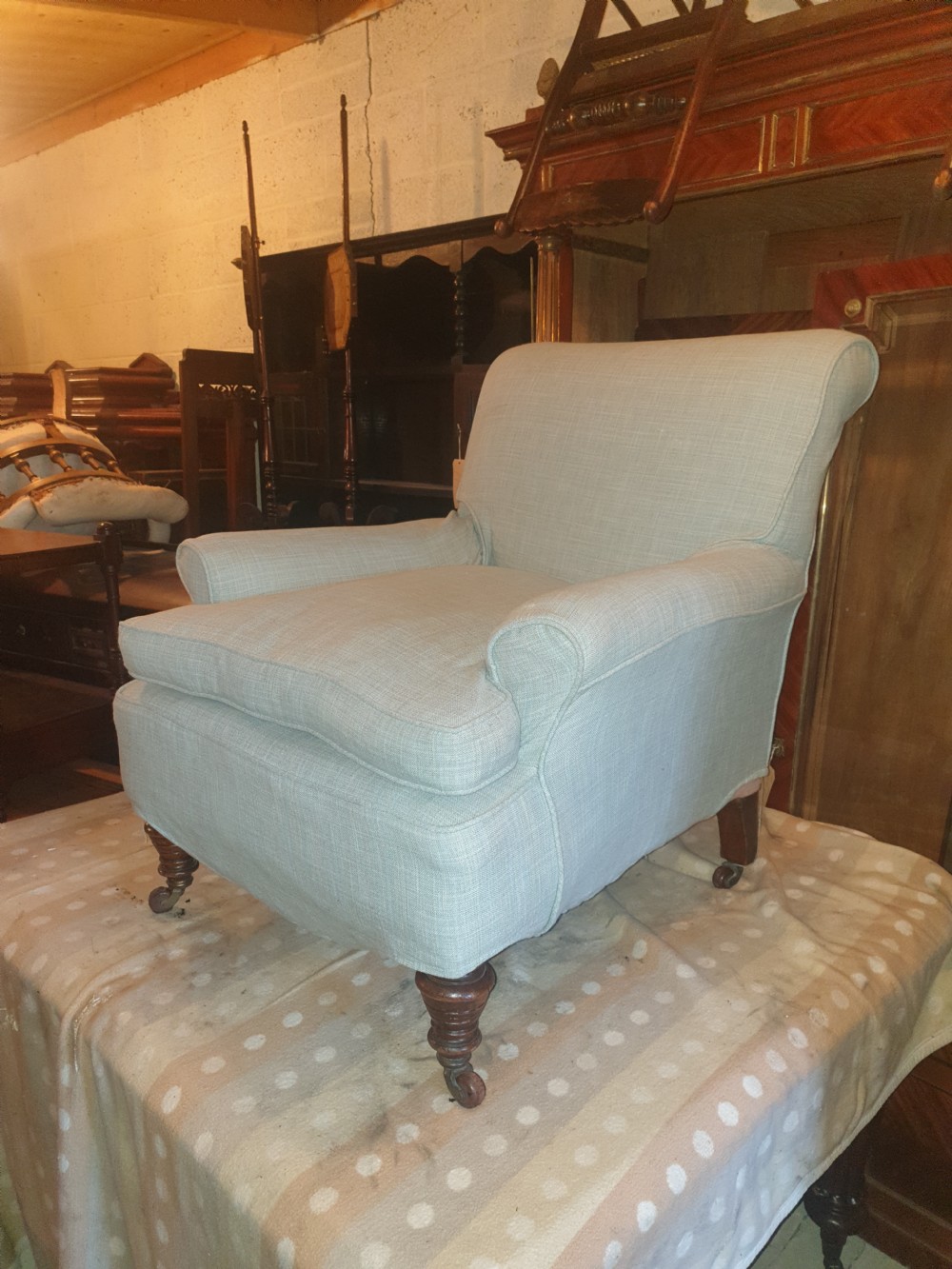 Late Victorian upholstered armchair View II