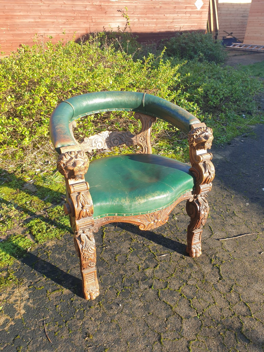 Late 19th century carved oak desk armchair 