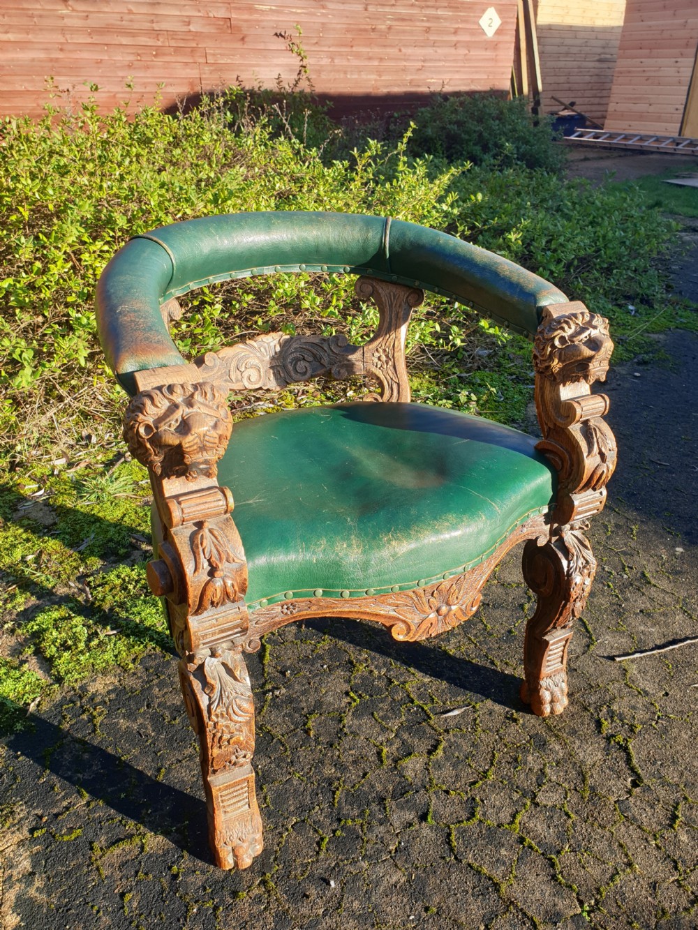 Late 19th century carved oak desk armchair  View II