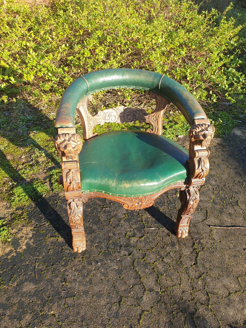 Late 19th century carved oak desk armchair  View IV