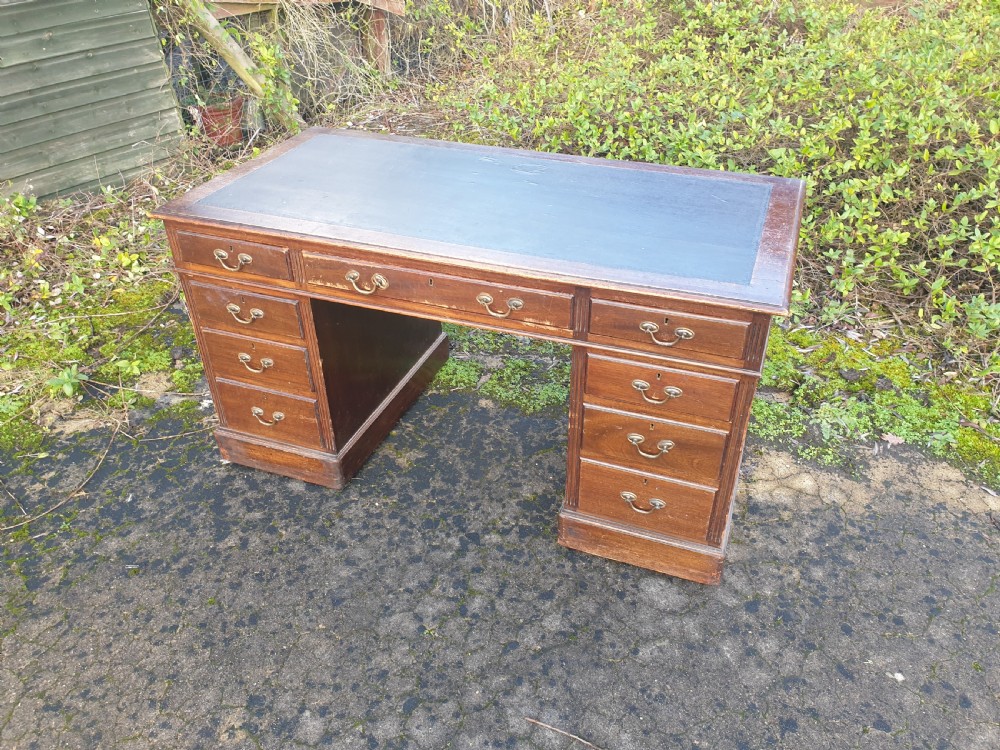 Edwardian mahogany kneehole pedestal desk  View V